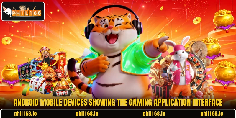 Android mobile devices showing the gaming application interface Android mobile devices showing the gaming application interface