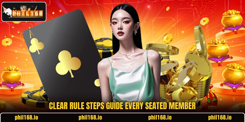 Clear rule steps guide every seated member