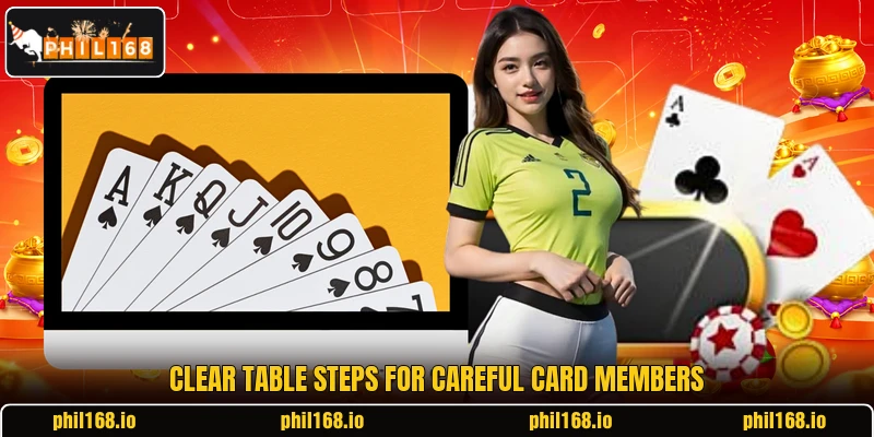 Clear table steps for careful card members
