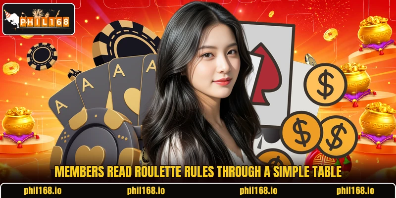 Members read roulette rules through a simple table