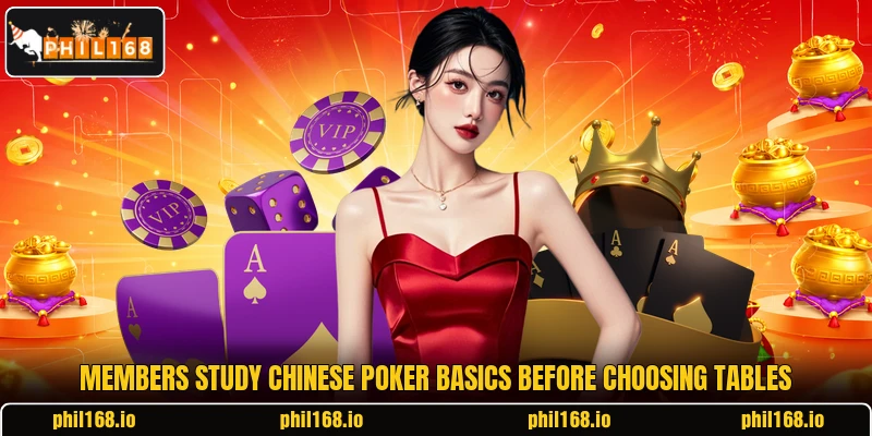 Members study chinese poker basics before choosing tables