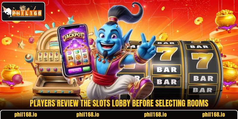 Players review the slots lobby before selecting rooms