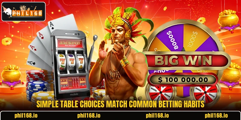 Simple table choices match common betting habits